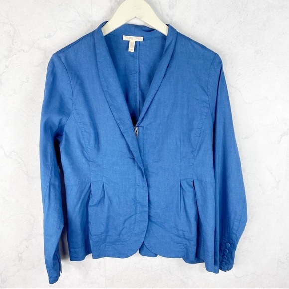 [Eileen Fisher] Blue Organic Linen Peplum Jacket - Picture 2 of 7